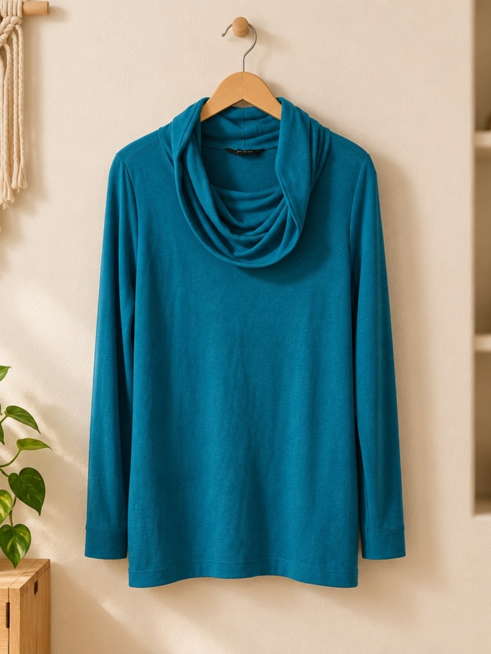 Halston Heritage Teal Cowl Neck Long Sleeve Top